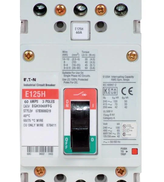 EGH3060FFG - Eaton - Molded Case Circuit Breaker Feed-Thru - 60 Amp - 3 Pole - 600 Volt