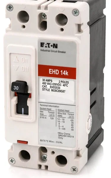 EHD2030 - Eaton - Molded Case Circuit Breaker Bolt-On - 30 Amp - 2 Pole - 480 Volt