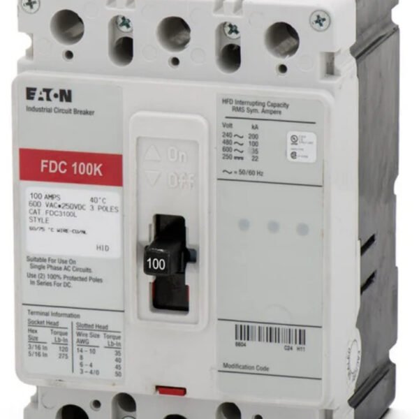 FDC3100L - Eaton - Molded Case Circuit Breaker Feed Thru - 100 Amp - 3 Pole - 600 Volt
