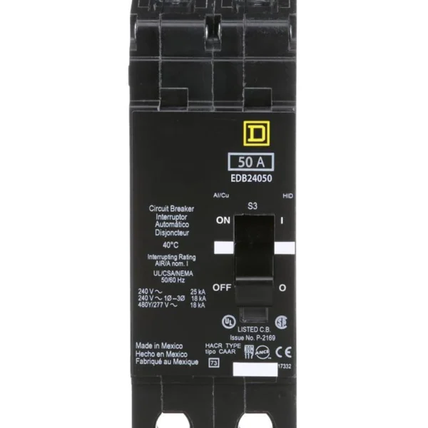EDB24050 - Square D - Molded Case Circuit Breaker Bolt-On - 50 Amp - 2 Pole - 480 Volt