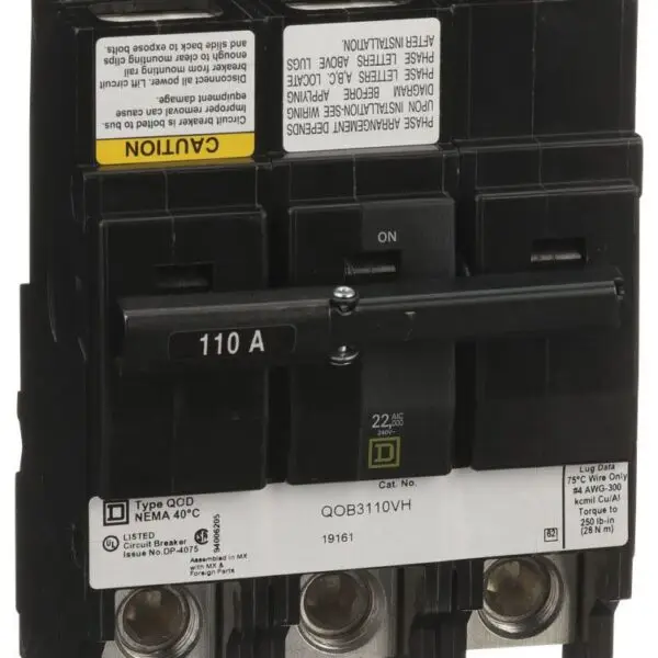 QOB3110VH - Square D - 110 Amp 22kA Circuit Breaker Bolt-On - 110 Amp - 3 Pole - 240 Volt