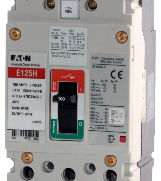 EGH3100FFB - Cutler Hammer Bolt-On 600V 100A 3 pole circuit breaker 65kA@480V