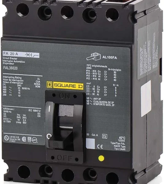 FAL36020 - Square D - Molded Case Circuit Breaker Feed-Thru - 20 Amp - 3 Pole - 600 Volt
